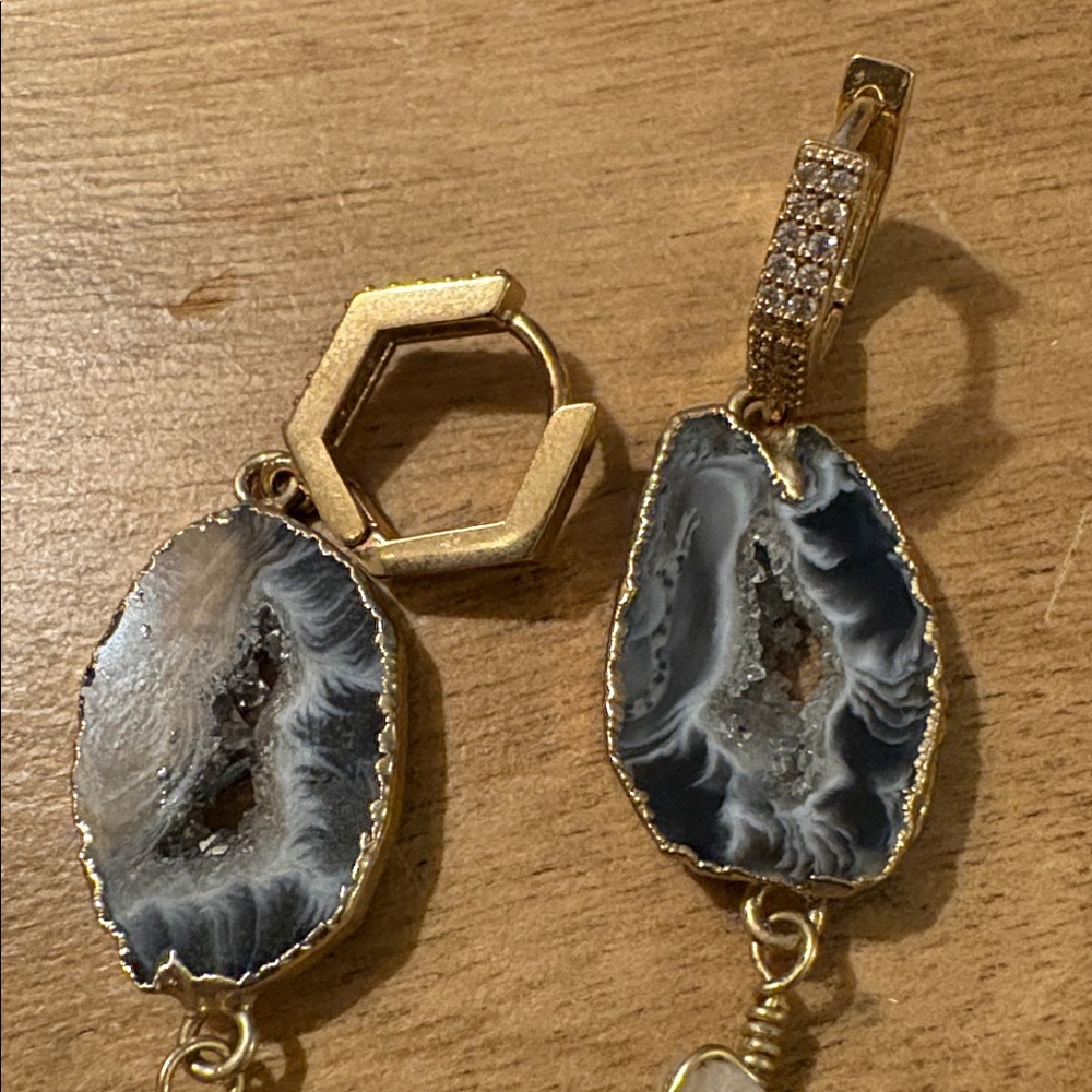 Elegant Geode and Crystal Drop Earrings - Picture 2 of 4